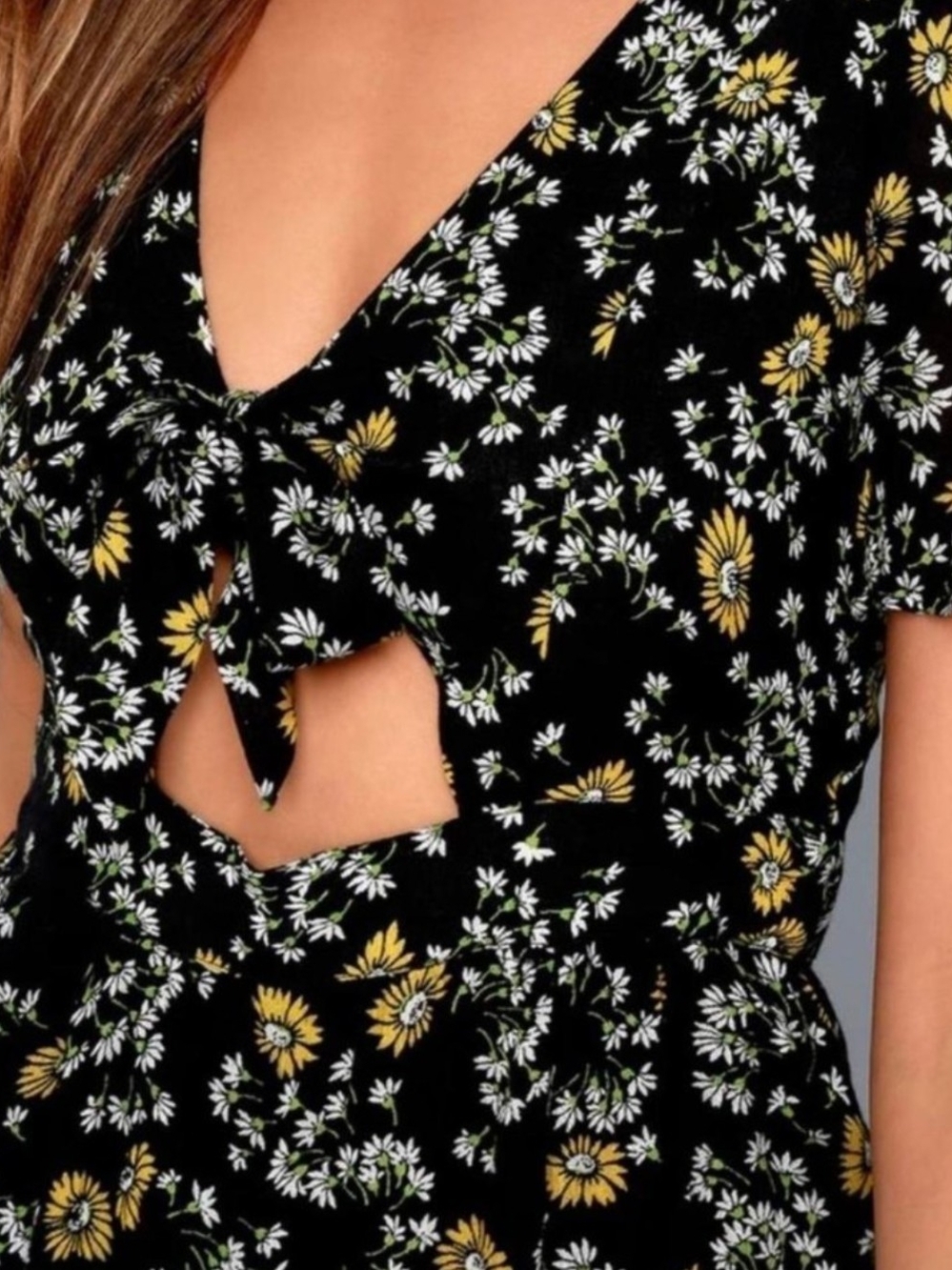 Women's Black Floral Tie-Front Top by Free People S/M